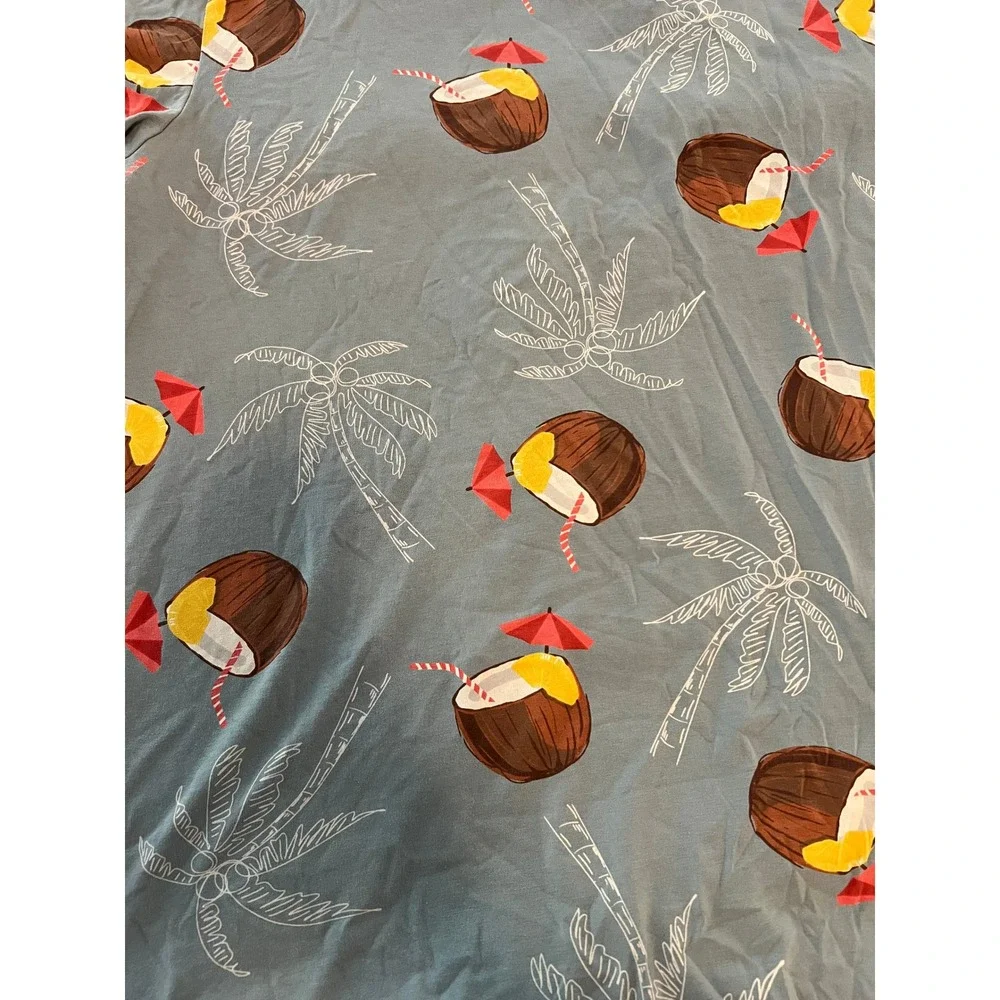 Free Planet Mens Tropical Coconut Cocktail Palm Tree T-Shirt Blue Medium